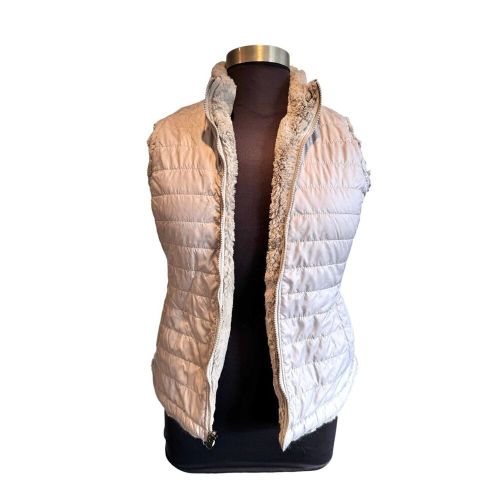 Nicole Miller Original Reversible‎ Quilted Faux Fur Vest Gray Size S/M Zipper